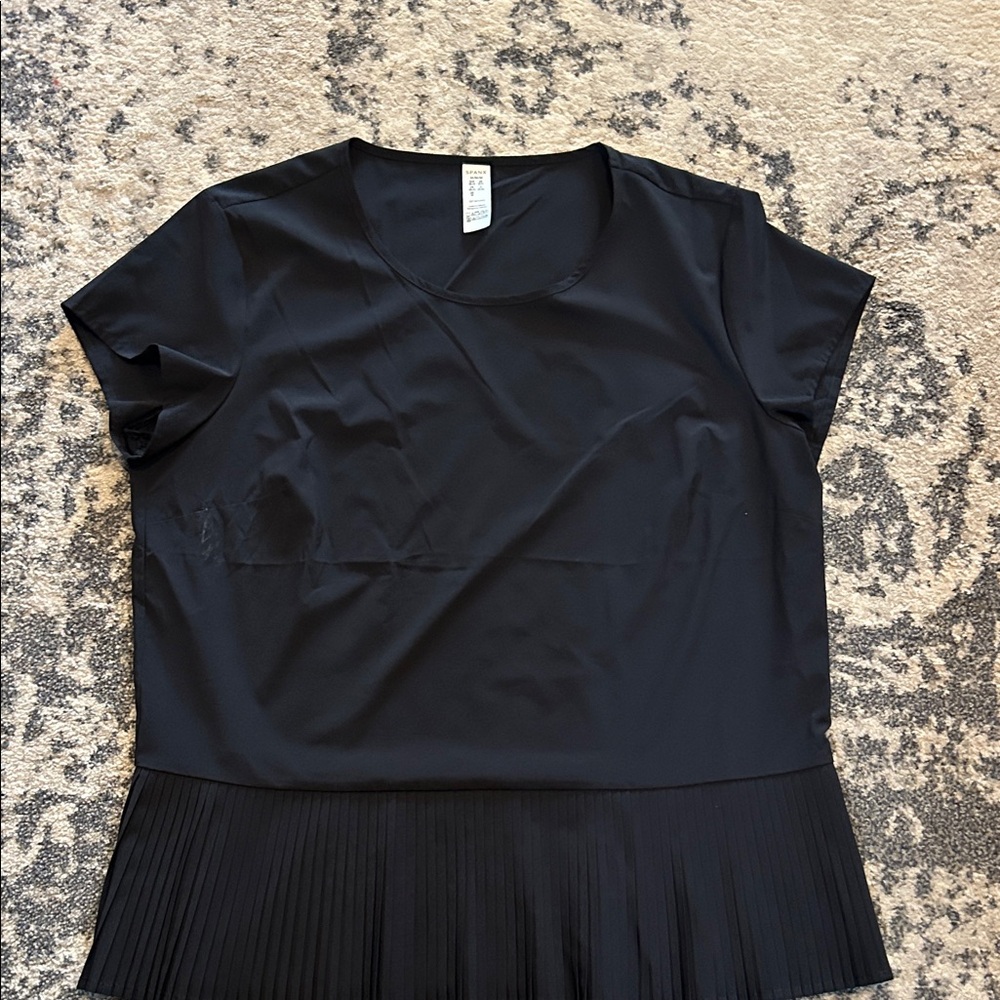 SPANX Black Pleated Hem Blouse